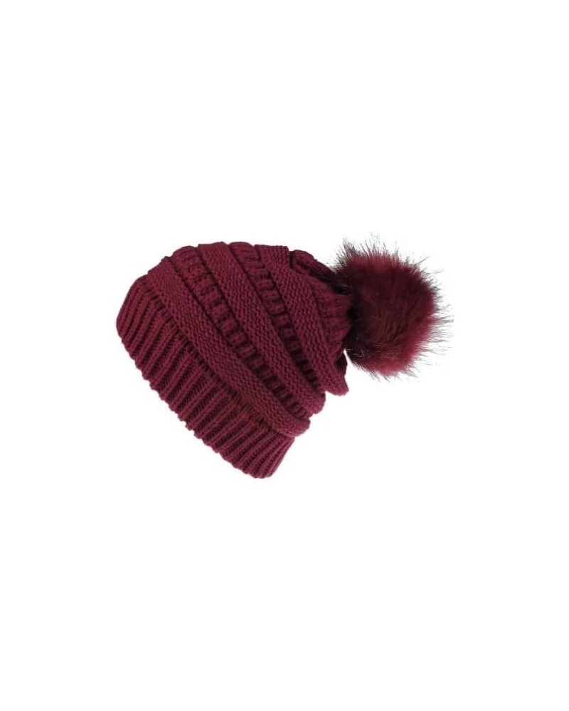 Women Fashion Keep Warm Winter Hats Knitted Wool Hemming Hat Wine_55 $8.99 Skullies & Beanies