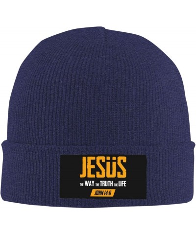 Jesus The Way Truth Life John 14:6 Christian Bible Beanie Hat Men Knit Hat Women Slouchy Skull Cap Knitted Hat Black Navy Blu...