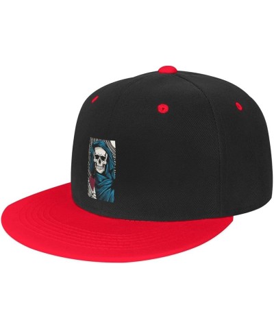 The Skeleton Holding The Bottle Baseball Cap for Men Women Snapback Hat Adjustable Flat Bill Hats Red $10.38 Baseball Caps