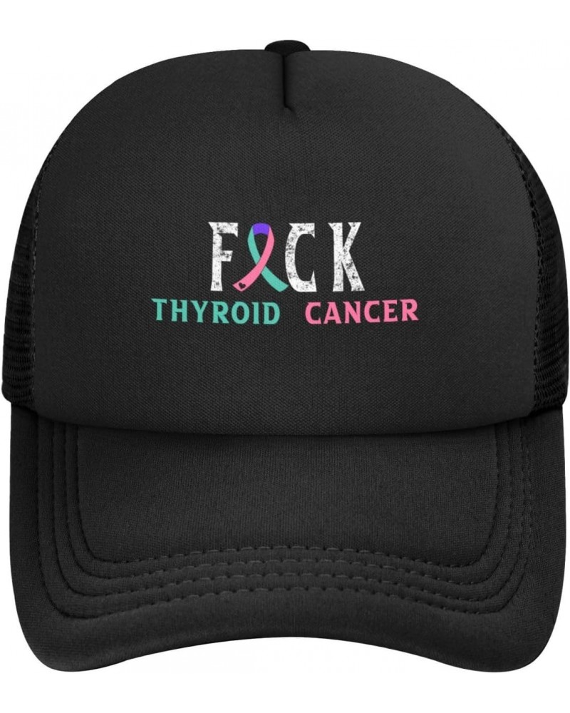 Fuck Thyroid Cancer Ribbon Baseball Cap Black Breathable Trucker Hat for Women Men $10.26 Baseball Caps