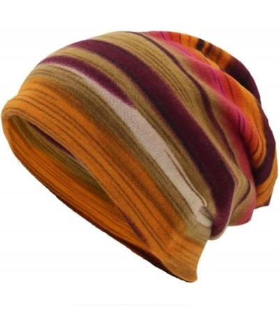 Women Men Unisex Striped Hat Ruffle Cancer Chemo Hat Scarf Collar Turban Head Wrap Slouchy Cap Orange $6.95 Skullies & Beanies