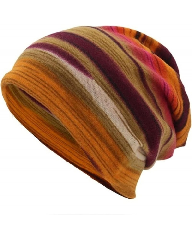 Women Men Unisex Striped Hat Ruffle Cancer Chemo Hat Scarf Collar Turban Head Wrap Slouchy Cap Orange $6.95 Skullies & Beanies