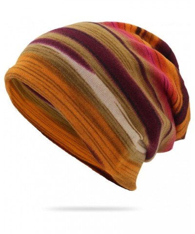 Women Men Unisex Striped Hat Ruffle Cancer Chemo Hat Scarf Collar Turban Head Wrap Slouchy Cap Orange $6.95 Skullies & Beanies