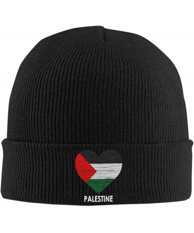 Palestine Flag Heart Palestine Knit Hats Winter Warm Chunky Beanie Hat for Men Women Black $11.00 Skullies & Beanies