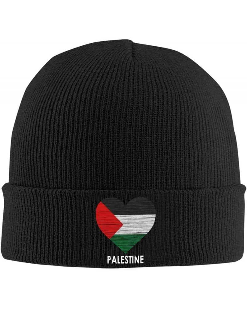 Palestine Flag Heart Palestine Knit Hats Winter Warm Chunky Beanie Hat for Men Women Black $11.00 Skullies & Beanies