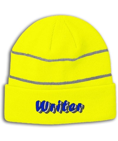 Custom Reflective Beanie Writer Acrylic High Visibility Running Gear Skull Cap for Men & Women 1 Size Neon Yellow Design Only...