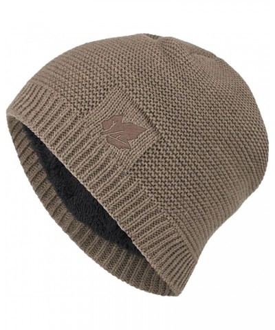 Beanie Hat Men Unisex Solid Outdoor Hat Knitting Hat Winter Plush Warm Knit Hat Khaki $7.49 Skullies & Beanies