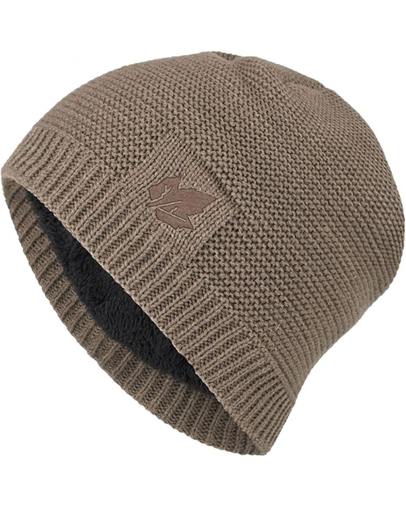 Beanie Hat Men Unisex Solid Outdoor Hat Knitting Hat Winter Plush Warm Knit Hat Khaki $7.49 Skullies & Beanies