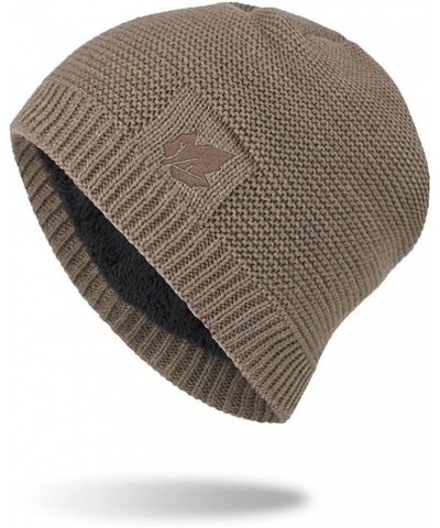 Beanie Hat Men Unisex Solid Outdoor Hat Knitting Hat Winter Plush Warm Knit Hat Khaki $7.49 Skullies & Beanies