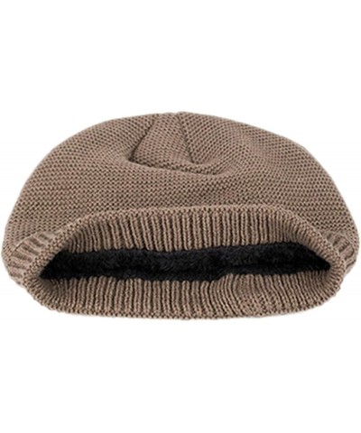 Beanie Hat Men Unisex Solid Outdoor Hat Knitting Hat Winter Plush Warm Knit Hat Khaki $7.49 Skullies & Beanies