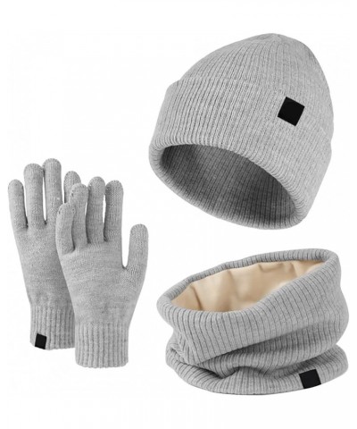 Women Men Gloves Scarf Hat Set Warm Cute Hat Scarf Gloves Winter Snow Insulated Knit Cap Scarf Hat Gloves Set Grey $15.27 Sca...