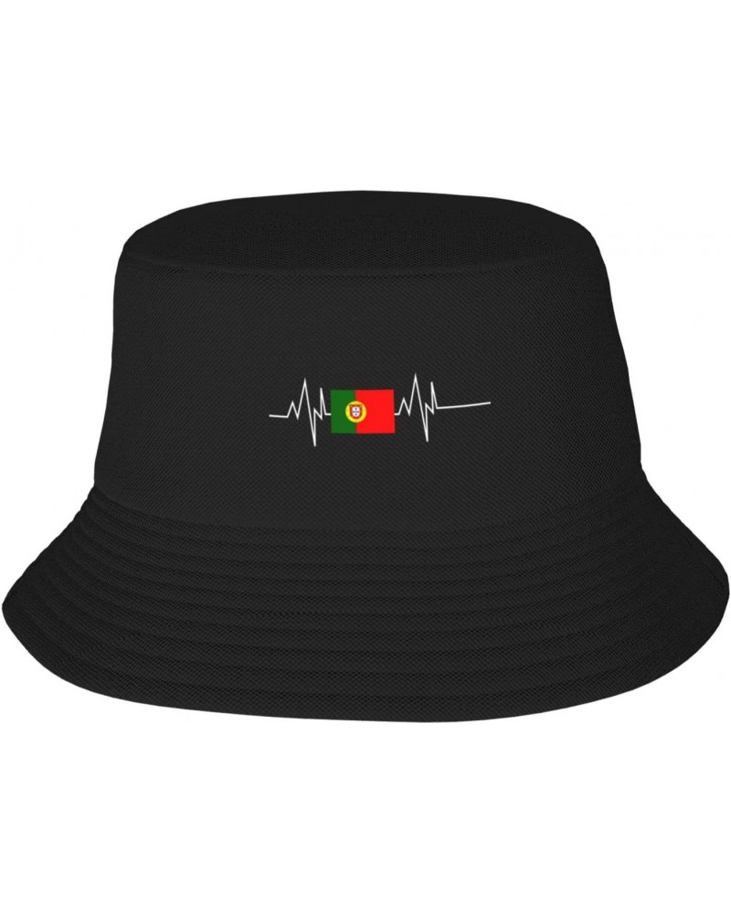 Portugal-Flag Heartbeat Gifts for Women Men Gifts Bucket Hats for Women Summer Travel Packable Bucket Beach Sun Hat Black $11...