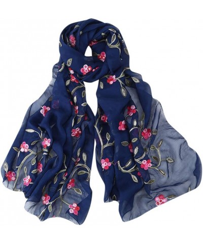 Headband Scarf Women Wrap Hijabs Muslim Embroidery Hijab Chiffon Scarf Shawls Scarf Winter Scarf for Kids Navy $6.40 Scarves