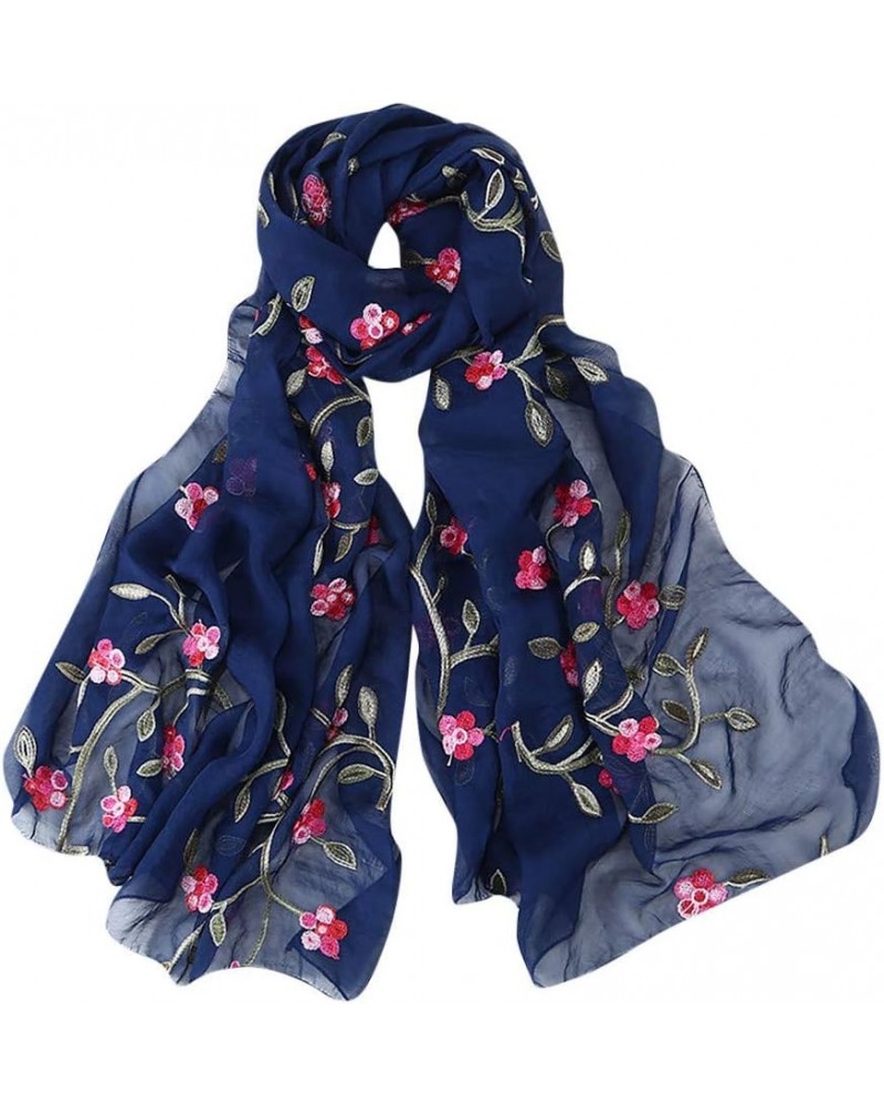 Headband Scarf Women Wrap Hijabs Muslim Embroidery Hijab Chiffon Scarf Shawls Scarf Winter Scarf for Kids Navy $6.40 Scarves