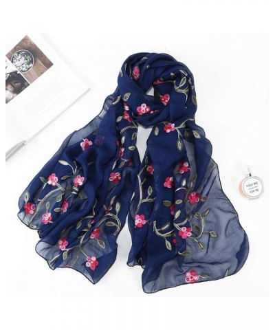 Headband Scarf Women Wrap Hijabs Muslim Embroidery Hijab Chiffon Scarf Shawls Scarf Winter Scarf for Kids Navy $6.40 Scarves