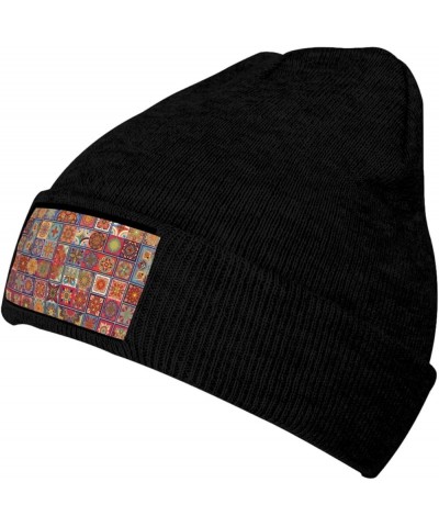 Multifunction Color Small Flowwer Pattern Print Knitted Hat Gifts Outdoor Daily Unisexn Beanie Soft Warm,Elastic Black $12.71...