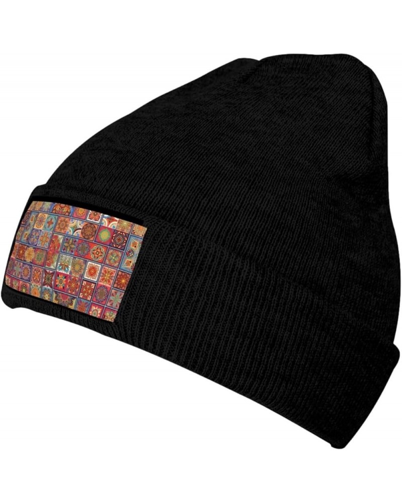 Multifunction Color Small Flowwer Pattern Print Knitted Hat Gifts Outdoor Daily Unisexn Beanie Soft Warm,Elastic Black $12.71...