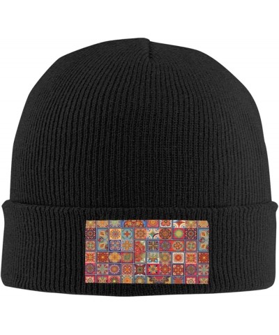 Multifunction Color Small Flowwer Pattern Print Knitted Hat Gifts Outdoor Daily Unisexn Beanie Soft Warm,Elastic Black $12.71...