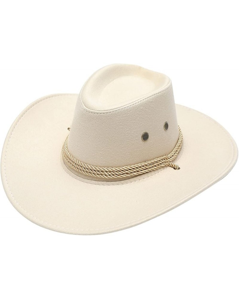 Adult Casual Solid Summer Western Fashion Cowboy Sun Hat Wide Brim Travel Sun Cap Leather Hat Bands for Beige $7.27 Cowboy Hats