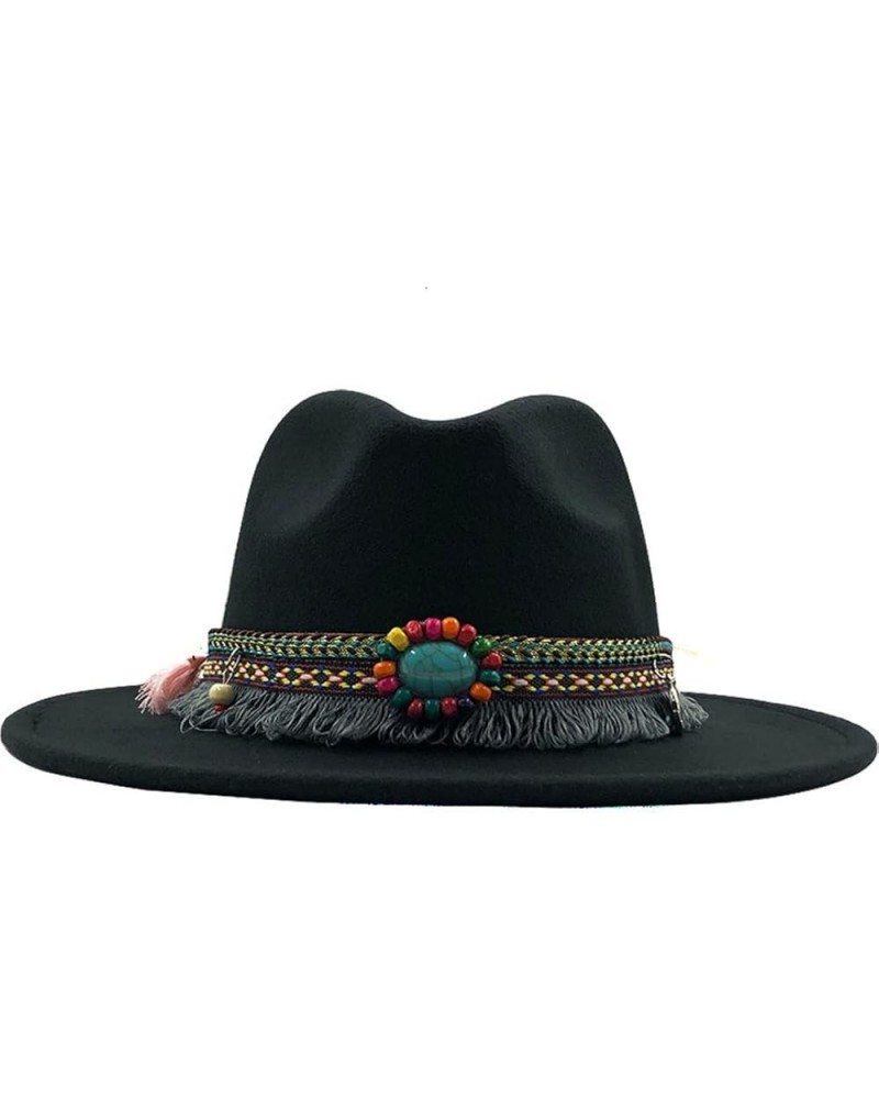 Womens Fedora Hat Wool ROSE Jazz Hats Female National Casual Large Brim Vintage Autumn Classic Felt Hat And Cap 03 $23.21 Fed...