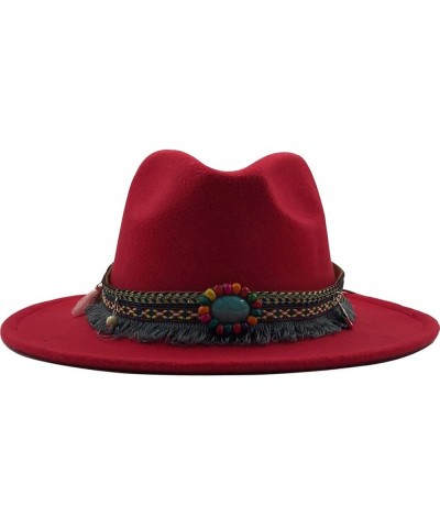 Womens Fedora Hat Wool ROSE Jazz Hats Female National Casual Large Brim Vintage Autumn Classic Felt Hat And Cap 03 $23.21 Fed...