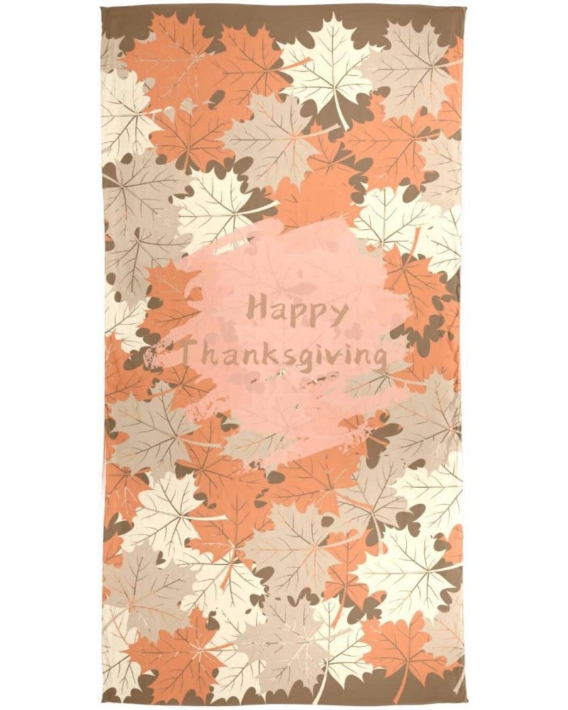 Acpiggto Women Silk Scarf Large Happy Thanksgiving Day Leaves Orange Beige Maple Letter Quote Head Shawl Neck Kerchief Sleepi...