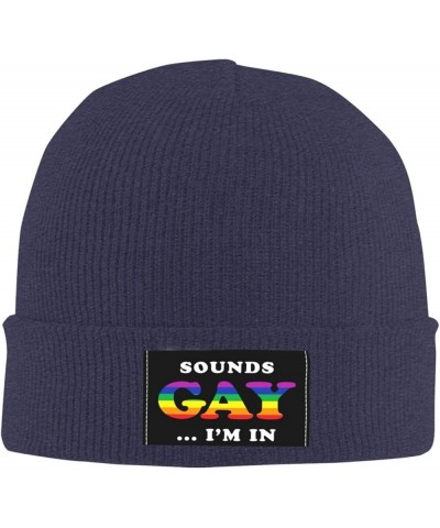 Sounds Gay Im in Fashion Beanie Hats Winter Warm Skull Kint Cap Chemo Hat for Men Women Navy Blue $11.70 Skullies & Beanies