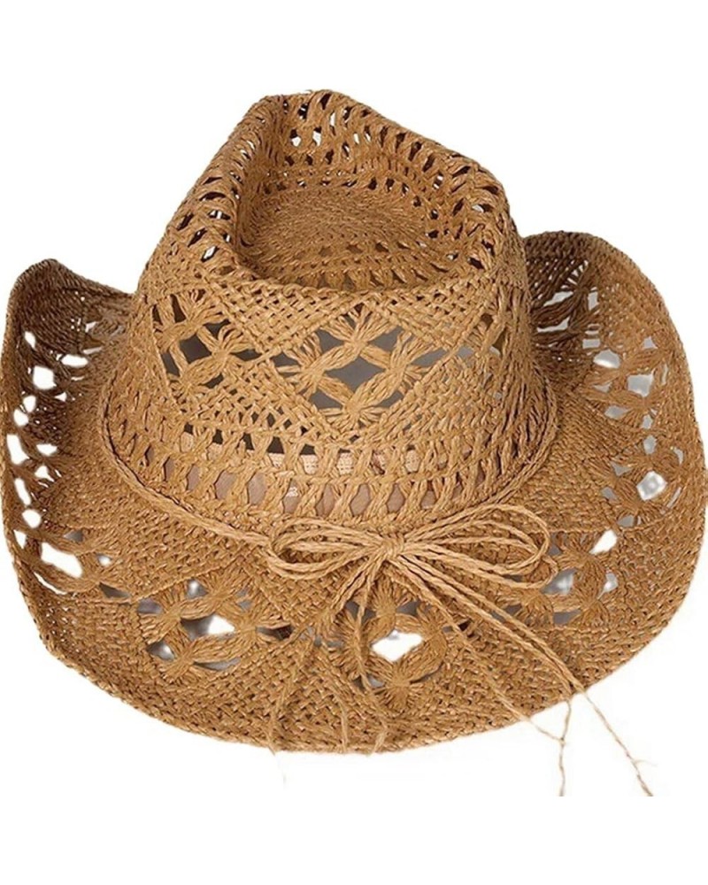 Western Cowgirl Hat,Straw Cowboy Hats for Women Holiday Party Foldable Sun Hat with Wide Brim Khaki $15.16 Cowboy Hats