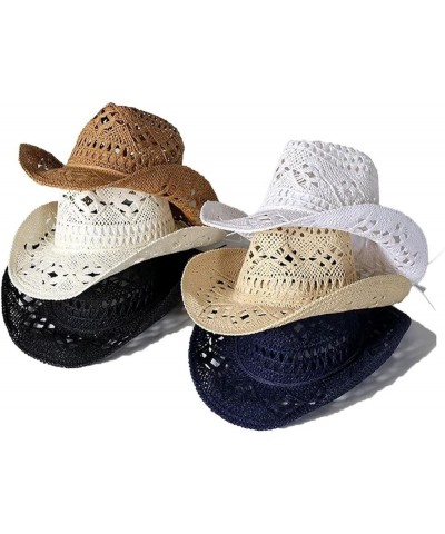 Western Cowgirl Hat,Straw Cowboy Hats for Women Holiday Party Foldable Sun Hat with Wide Brim Khaki $15.16 Cowboy Hats