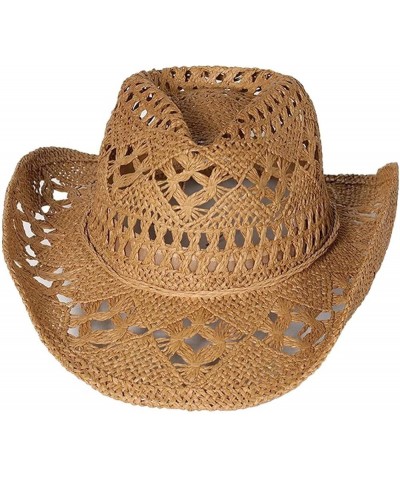 Western Cowgirl Hat,Straw Cowboy Hats for Women Holiday Party Foldable Sun Hat with Wide Brim Khaki $15.16 Cowboy Hats