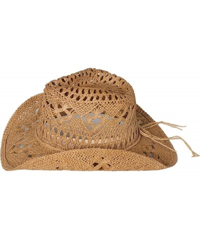 Western Cowgirl Hat,Straw Cowboy Hats for Women Holiday Party Foldable Sun Hat with Wide Brim Khaki $15.16 Cowboy Hats