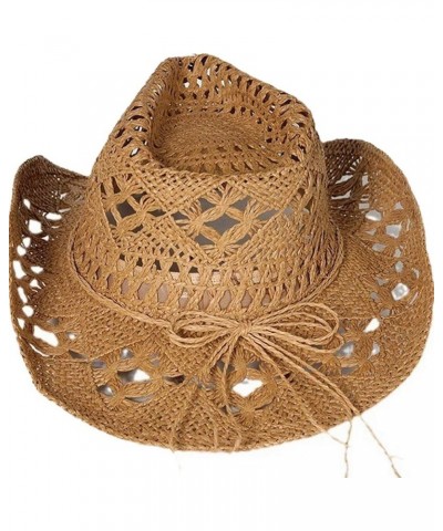 Western Cowgirl Hat,Straw Cowboy Hats for Women Holiday Party Foldable Sun Hat with Wide Brim Khaki $15.16 Cowboy Hats