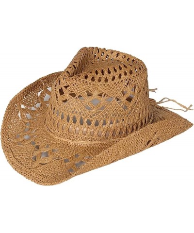 Western Cowgirl Hat,Straw Cowboy Hats for Women Holiday Party Foldable Sun Hat with Wide Brim Khaki $15.16 Cowboy Hats