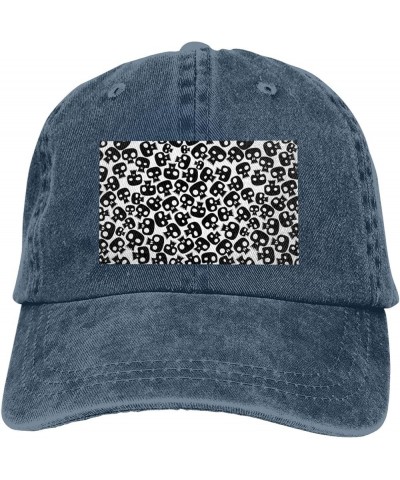 Skulls Cowboy Baseball Cap, Fashion Print Adjustable Baseball Cap, Adult Casual Cap, Washed Cowboy Cap Navy Blue $13.99 Cowbo...