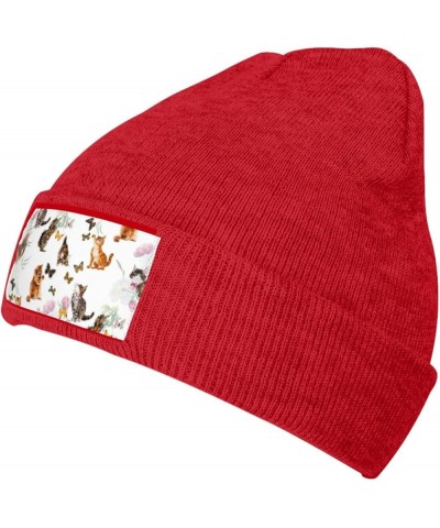 Cute Kitten Butterfly Print Elastic Knitted Hat Multifunction Outdoor Daily Beanie for Men Women Soft Warm Red $10.39 Skullie...