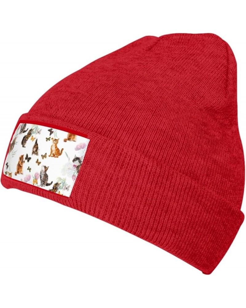 Cute Kitten Butterfly Print Elastic Knitted Hat Multifunction Outdoor Daily Beanie for Men Women Soft Warm Red $10.39 Skullie...