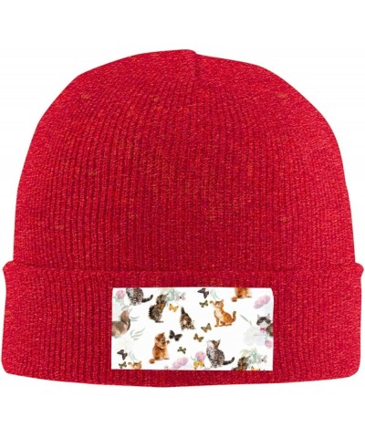 Cute Kitten Butterfly Print Elastic Knitted Hat Multifunction Outdoor Daily Beanie for Men Women Soft Warm Red $10.39 Skullie...