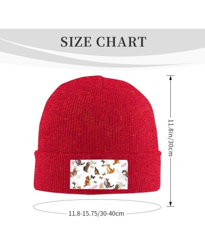 Cute Kitten Butterfly Print Elastic Knitted Hat Multifunction Outdoor Daily Beanie for Men Women Soft Warm Red $10.39 Skullie...