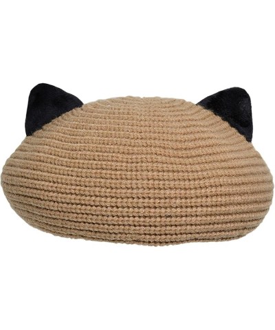 Winter Hats Women Cat Ear Color Bblocking Knitting Beret Warm Wool Hat Artist Hat Khaki $9.49 Berets