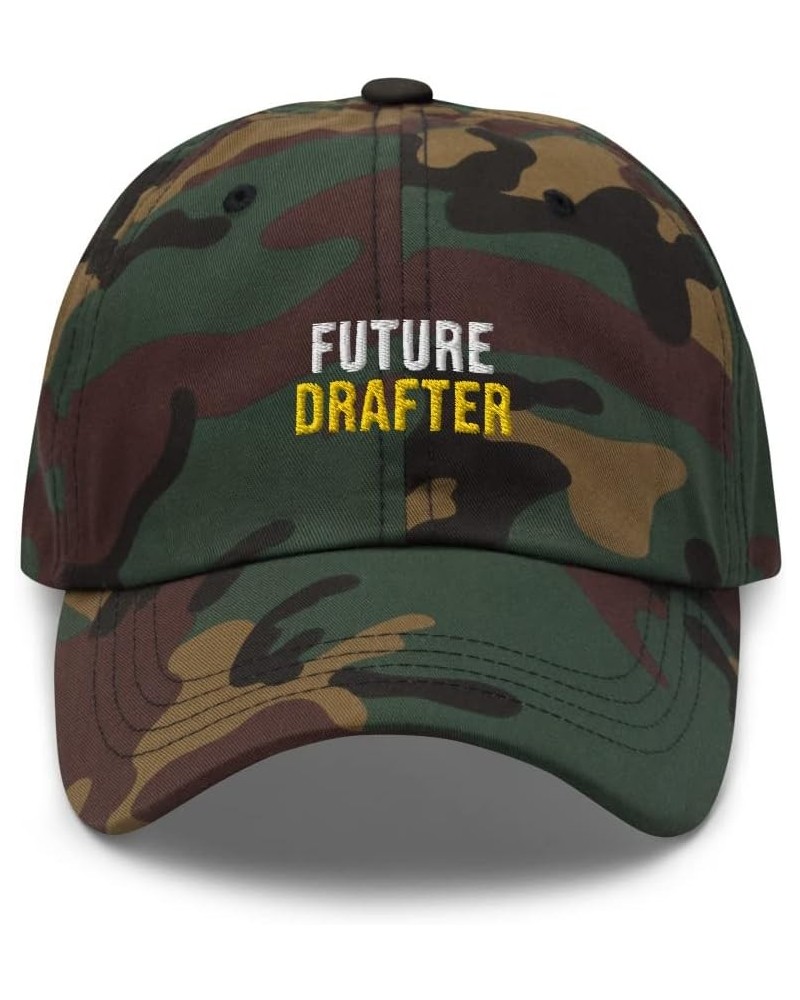 Future Drafter Hat (Embroidered Dad Cap) Drafter Apparel Green Camo $21.59 Baseball Caps