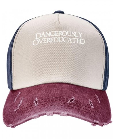 Dangerously Overeducated Baseball Cap Adjustable Vintage Dad Hat for Men Women,Dark Red Navy and Red $6.88 Baseball Caps