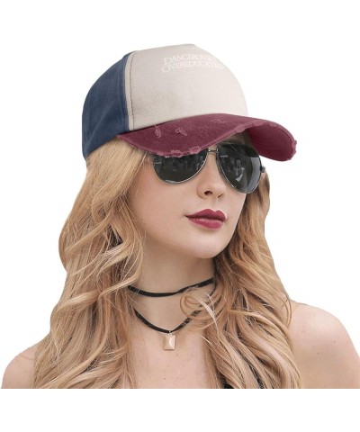 Dangerously Overeducated Baseball Cap Adjustable Vintage Dad Hat for Men Women,Dark Red Navy and Red $6.88 Baseball Caps