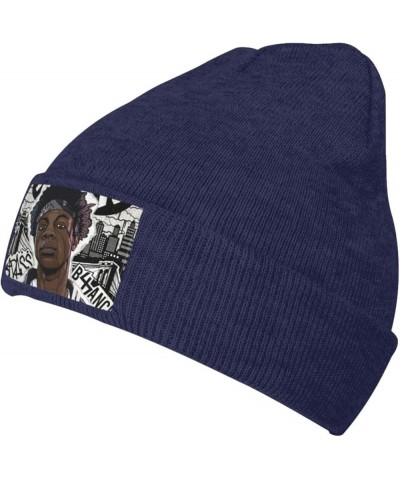 Joey Music and Badass Beanie Hat Unisex Knit Soft Cuffed Hat Slouchy Striped Skull Cap Warm Plain Hat Black Navy Blue $14.99 ...