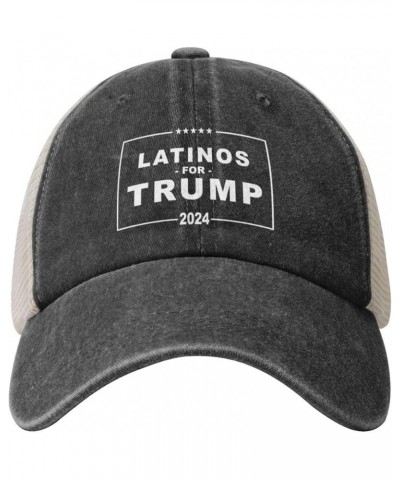 Latinos for Trump 2024 Cowboy Hat Men Vintage Mesh Baseball Cap Women Trucker Hat Dad Hat Adjustable Sun Hat Black Black $8.8...