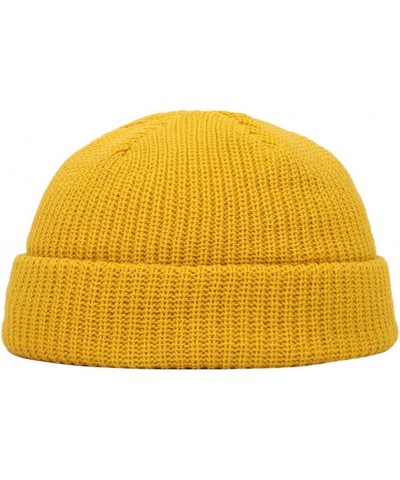 Knitted Fashion Hat Casual Hat Warm Unisex Solid Winter All- Thick Color Baseball Caps Flip Back Hats Yellow-1 $9.85 Skullies...