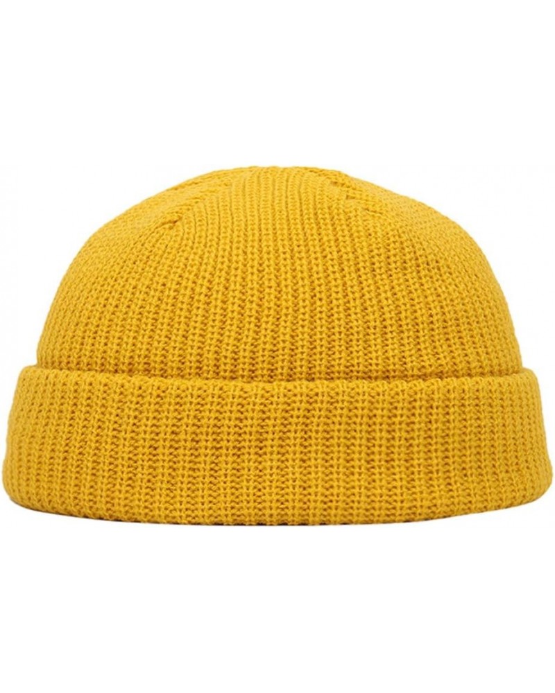 Knitted Fashion Hat Casual Hat Warm Unisex Solid Winter All- Thick Color Baseball Caps Flip Back Hats Yellow-1 $9.85 Skullies...