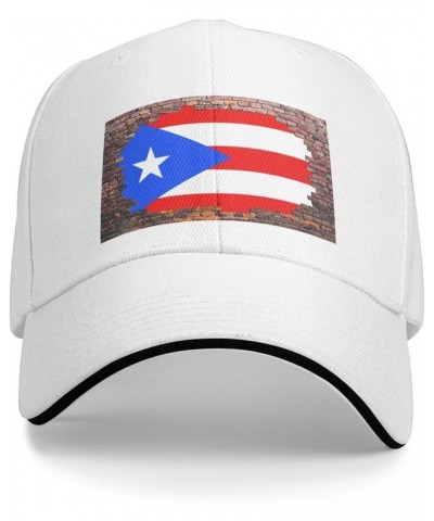 Brick Wall Puerto Rico Flag Baseball Cap for Men Women White $12.38 Baseball Caps