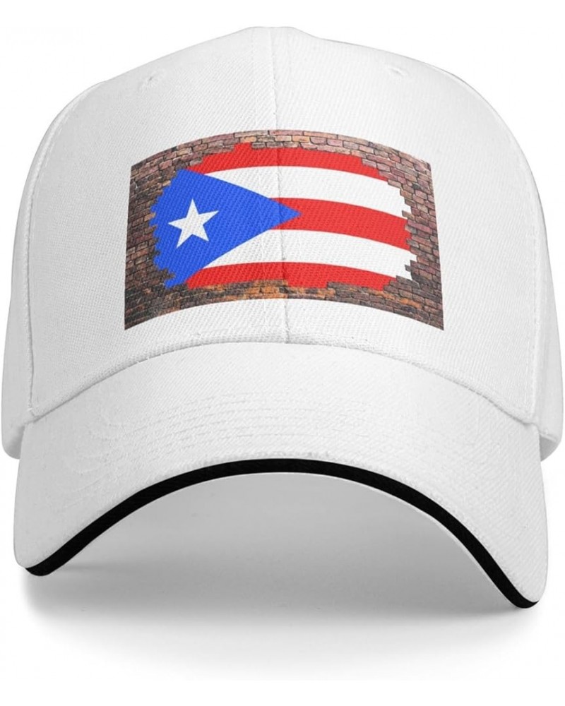 Brick Wall Puerto Rico Flag Baseball Cap for Men Women White $12.38 Baseball Caps