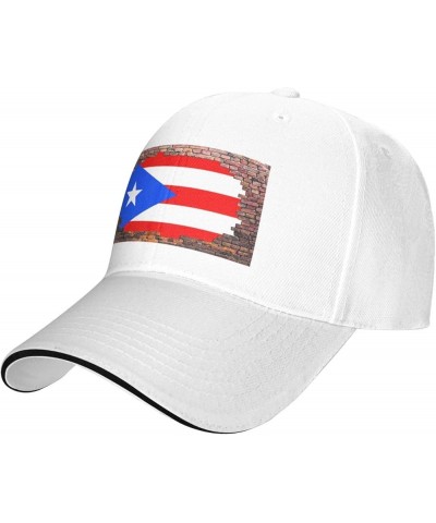 Brick Wall Puerto Rico Flag Baseball Cap for Men Women White $12.38 Baseball Caps