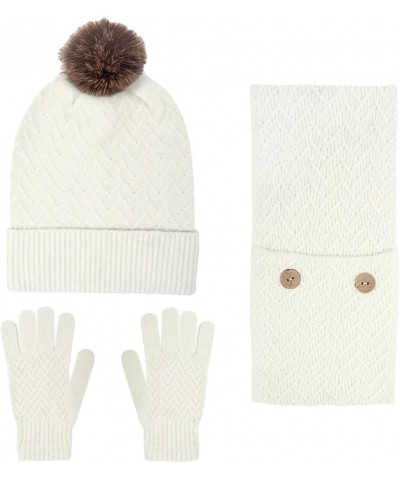 3pcs Women Beanie Hat And Scarf Knitted Gloves Set Solid Color Winter Warm Set White $28.98 Scarves